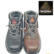 IWORK Safety Shoes Steel Toe Steel Plate Anti Slip Leather Boots - Black/Brown W97-9709