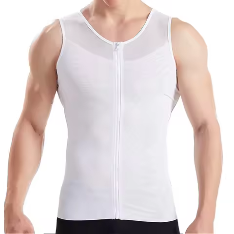 Men Slimming Body Shaper with Zipper Compression Shirt Slim Shapewear Vest Abdomen Slim Tank Elastic