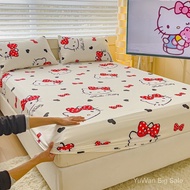 Kitty Printed 100%cotton Cartoon Printed Single / Queen / King Size Mattress Protector Fitted Bedsheet Bedsheet Cadar Pillowcase