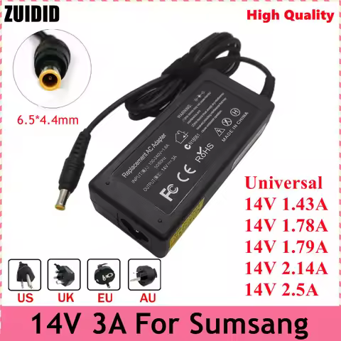 14V 3A 6.5*4.5mm AC Adapter Power Supply for Samsung LCD Monitor BX2235 S22A100N S19A100N S22A200B S