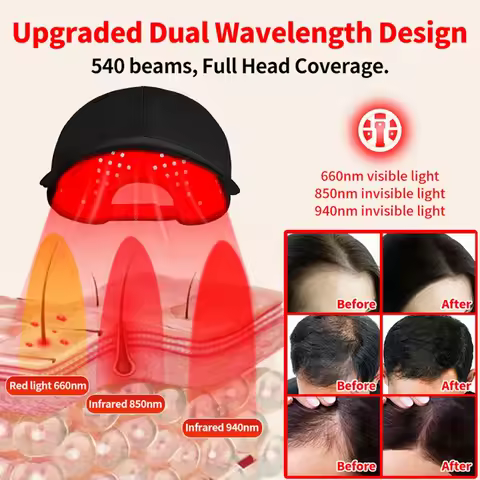 660nm 850nm 940nm Red Light Infrared Hair Growth Cap, Anti Hair Loss Scalp Relax Care Hat for Hair R