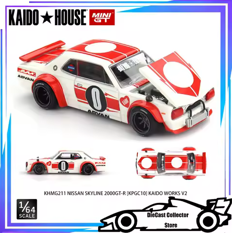 Kaido House + MINI GT 1/64 Nissan Skyline 2000GT-R (KPGC10) Kaido Works V2 Hood Can Be Opened Alloy 