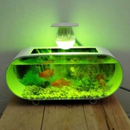 AQUARIUM MINI FULLSET MURAH DAN BAGUS LENGKAP BUNGA HIAS BATU WARNA LAMPU LED DAN MESIN POMPA AERATO