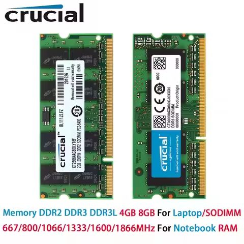 Crucial DDR2 DDR3 DDR3L Laptop Memory RAM 8GB 4GB 2GB 667 800 1066 1333 1600 1866MHz PC2-5300 PC3-12