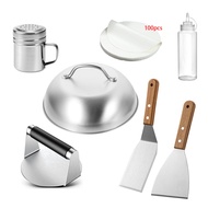 7Pcs Stainless Steel Smash Burger Kit Basting Cover Durable Meat Steak Burger Smasher Kit Alat Membu