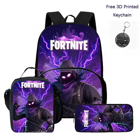 FORTNITE 3Pcs School Kit Lightweight Backpack Front Pocket Lunch Pouch Pencil Bag For Kids Age 6-10,