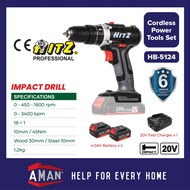 HITZ 20V Impact Drill Cordless Rechargeable Electric Screwdriver Cordless Drill Power Tool SIRIM Ger