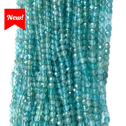 Veemake Natural Fluorapatite Apatite Faceted Round Small Beads For Jewelry Making 07251