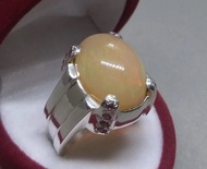 天然無燒無處理大火歐泊戒指 925純銀戒指 男款