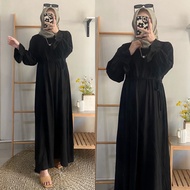 Midi Dres Erlena Gamis Remaja Terbaru 2024 Midi Dress Putih Hitam Bahan Crinkle Airflow Gamis remaja