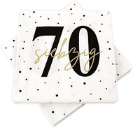 20 Napkins for 70th Birthday 33 x 33 cm White Black Gold