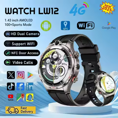 Updated LW12 Android 8.1 4G Smart Watch Sim Card 1.43 inch Amoled Smartwatch With Dual Camera GPS Po