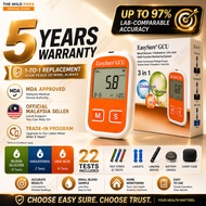 EASYSURE GCU 3-in-1 Blood Glucose, Cholesterol & Uric Acid Test Meter-5 Years Warranty& MDA Approved