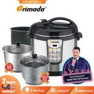 【In stock】 ☟Primada 6 Liter Triple Pots Pressure Cooker PC6010 (1 NON STICK POT +  FREE 2 STAINLESS STEEL POTS)❀