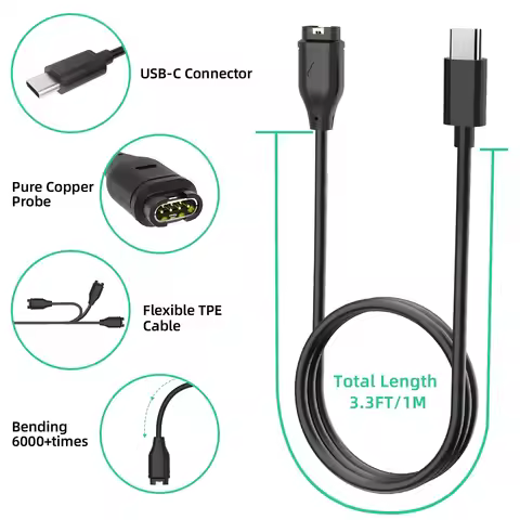 USB Type C Charging Cables for Garmin Fenix 8 7 5X 6S Pro Smartwatch Charger Wire Cord for Garmin Fe