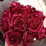 MXMIO Foam Roses 6cm Blue Roses with Glitter Powder Wedding Party Decor Decoration