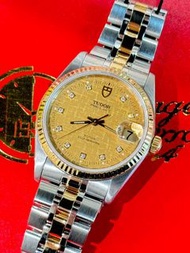 🧺洗衣街店🧺🌈🌈新返貨啦🌈🌈💛💎原裝金布紋鑽石字面💎💛18K黃金圈 34mm 淨錶❤️❤️Tudor Prince Date 74033 連原裝Tudor 18K金鋼帶❤️❤️BW1359(旺角洗衣街