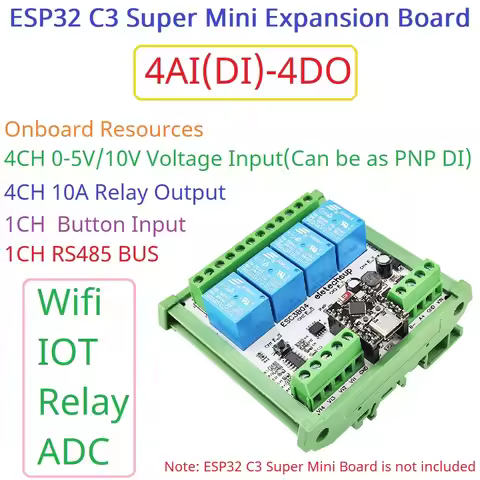 DC 7-24V ESP32 C3 Super Mini Expansion Board 4AI-4DO RS485 Relay Module for Arduino WEB MQTT Etherne