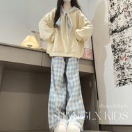 Autumn Clothes Matching a Whole Set High-End Girls Sweatshirt Checked Pants Children Early Autumn We