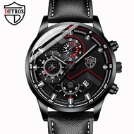 DEYROS Men's Fashion Night Light Calendar Watch Men's Quality Business Leather Quartz Watch Men's Wa