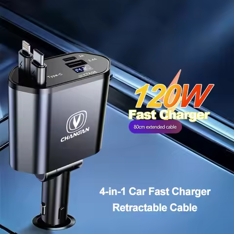 4 IN 1 Retractable Car Charger Mobile Phone USB Type C Cable For Changan CX70 CS85 CS55 CS75 CS15 F7