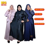 BCM Abaya Dress Plus Size - Baju Muslimah Pleated Design - Lace di Lengan | Baju Raya Viral