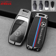 Mercedes Benz Zinc Alloy Full Wrap Car Key Case Cover Carbon Fiber Leather Smart Key Protector For E