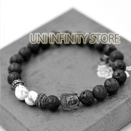 Jwbr0105 Silver Buddha Head Buddha Silver Buddha Bracelet Buddha Head White Stone Black Lava Stone Bracelet