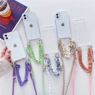 Luxury Marble Chain Lanyard Strap Transparent Holder Case For iPhone 14 11 12 13 Pro Max Mini XS XR X 6 7 8 Plus SE Rope Cover
