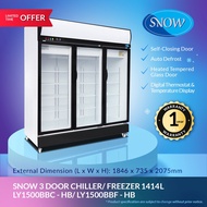 SNOW 3 DOOR CHILLER &amp; FREEZER 1414L BLACK (1 year Warranty) / LY1500BBC-HB / LY1500BBF-HB