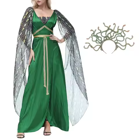 Goddess Medusa Green Dress Cosplay Ancient Greek Myth Medusa Snake Perfemence Costume Halloween Carn