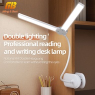 Ming&amp;Ben Double Head LED Table Lamp 360° Flexible USB Rechargeable Desk Lamps Stepless Dimmable Night Light for Study Bedside Reading Office Work