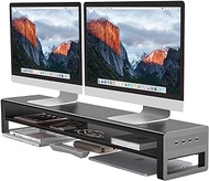 STARSIKI 2 Tiers Dual Monitor Stand with 4 USB 3.0 Hub Ports, Double Monitor Riser, Metal Desk Stand with Storage, Long Screen Raiser for 2 Monitors/PC/Laptop/Computer Space Saver Organizer