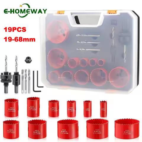 19Pcs Hole Saw Kit Set 19-68mm M42 HSS Bi-Metal Hole Saw Wood Cutter Core Drill Bit Set for Drilling