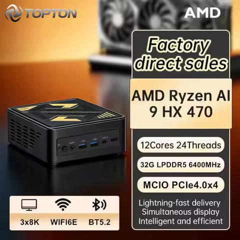 Topton Mini PC Gamer AMD Ryzen AI 9 HX 470 370 365 H 255 MCIO USB4 32G LPDDR5 2*2.5G LAN 2*PCIe Desk
