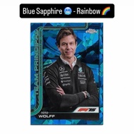 F1 Topps Chrome F1-75 Card (BLUE SAPPHIRE) - Toto Wolff (Mercedes F1) - (RARE RAINBOW)