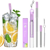 Telescopic Reusable Drinking Straws Stainless Steel Metal Straws Folding Straw Set With Case Cleaning Brush Camping Travel Straw