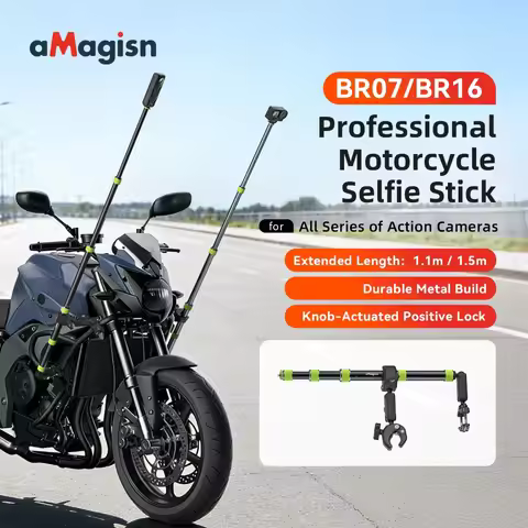 aMagisn 1.5m(59.0 inches) / 1.1m(43.3 inches) Motorcycle Selfie Stick for GoPro DJI Insta360,1/4” In