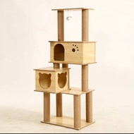 Wooden Cat Tree Scratcher Tower Playhouse