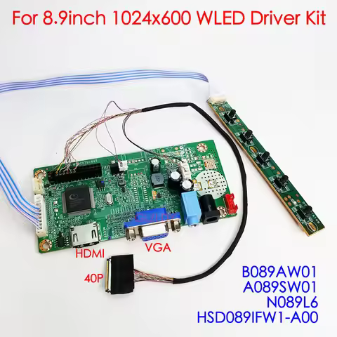 For B089AW01 A089SW01 N089L6 HSD089IFW1-A00 8.9 inch 1024x600 LED Screen 40pins 0.4mm LVDS HDMI VGA 