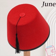 JUNEGOODS Fez Cap, Breathable Felt Tarboosh Fez Hat, Traditional Round Red Color Moroccan Hat Univer