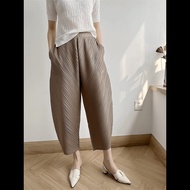 Issey Miyake กางเกงขาบานสำหรับผู้หญิงแฟชั่น Celana Motif Pisang กางเกงจับจีบ,กางเกงขากว้างอัดพลีทแฟชั่นใหม่เข้ากับทุกชุดได้กางเกงทรงหลวม
