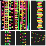 MXMIO Neon Fluorescent Garland, Rectangle Colorful Round Pentagram Fluorescent Banner, Latte Art Flu