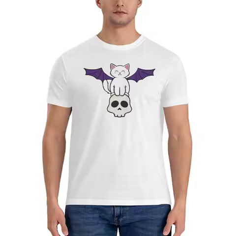 Bat cat Skull T-Shirt for Men Cotton T Shirts Men's Tees Short Round Neck Summer Clothes Tops S-6XL