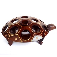 Tatakan Tempat Aqua Gelas dari Kayu Jati Model Kura - kura 12 Lubang