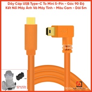 Type-C To Mini 5-Pin Cable - Flatlay Photography by Liveview - Orange - 5m long - Right Angle