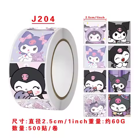 500pcs/Roll Sanrio Kuromi Classic Cartoon Sealing Sticker DIY PVC Laptop Decals Decoration Stiker Re