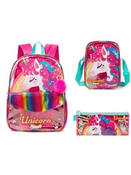 3 Piezas Mochila Linda Para Niñas, Mochila Transparente Con Diseño De Unicornio Colorido Y Bolsa Para El Almuerzo Y Bolsa Para Lápices