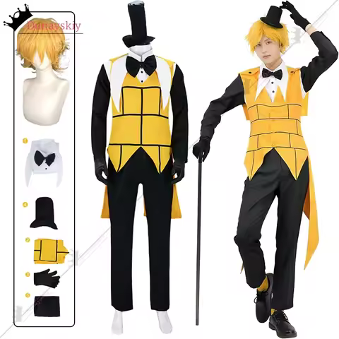 Bill Cipher Cosplay Costume Disguise Adult Men Vest Shirt Pants Hat Gloves Outfits Mystery Attack Bi