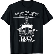 Men's cotton T-shirt Deaf Hear Huey a Mile Away of Funny Veteran Huey Helicopter T-Shirt
